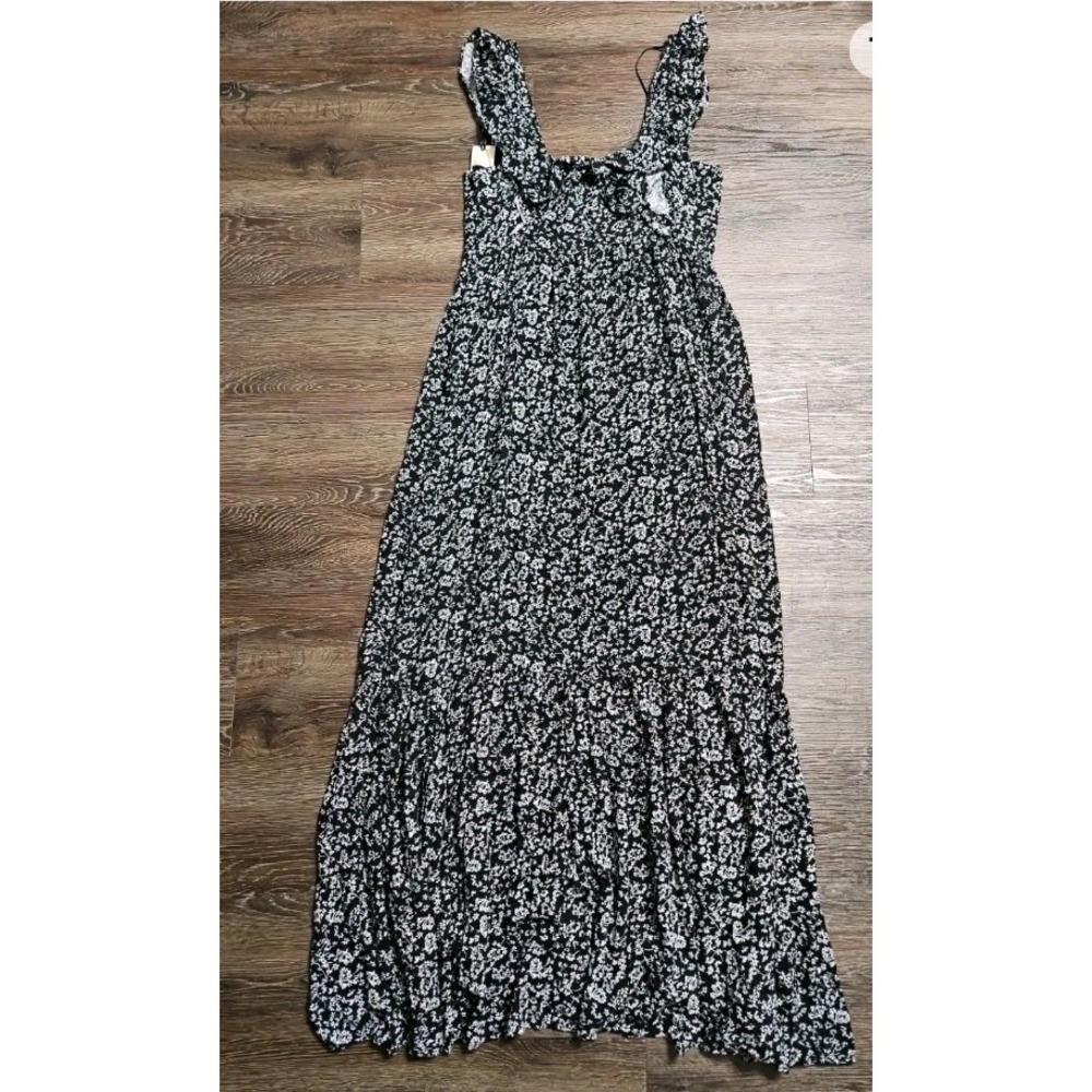 CeCe Women's Ditsy Black White Floral Ruffle Strap Maxi Dress - Picture 6 of 14